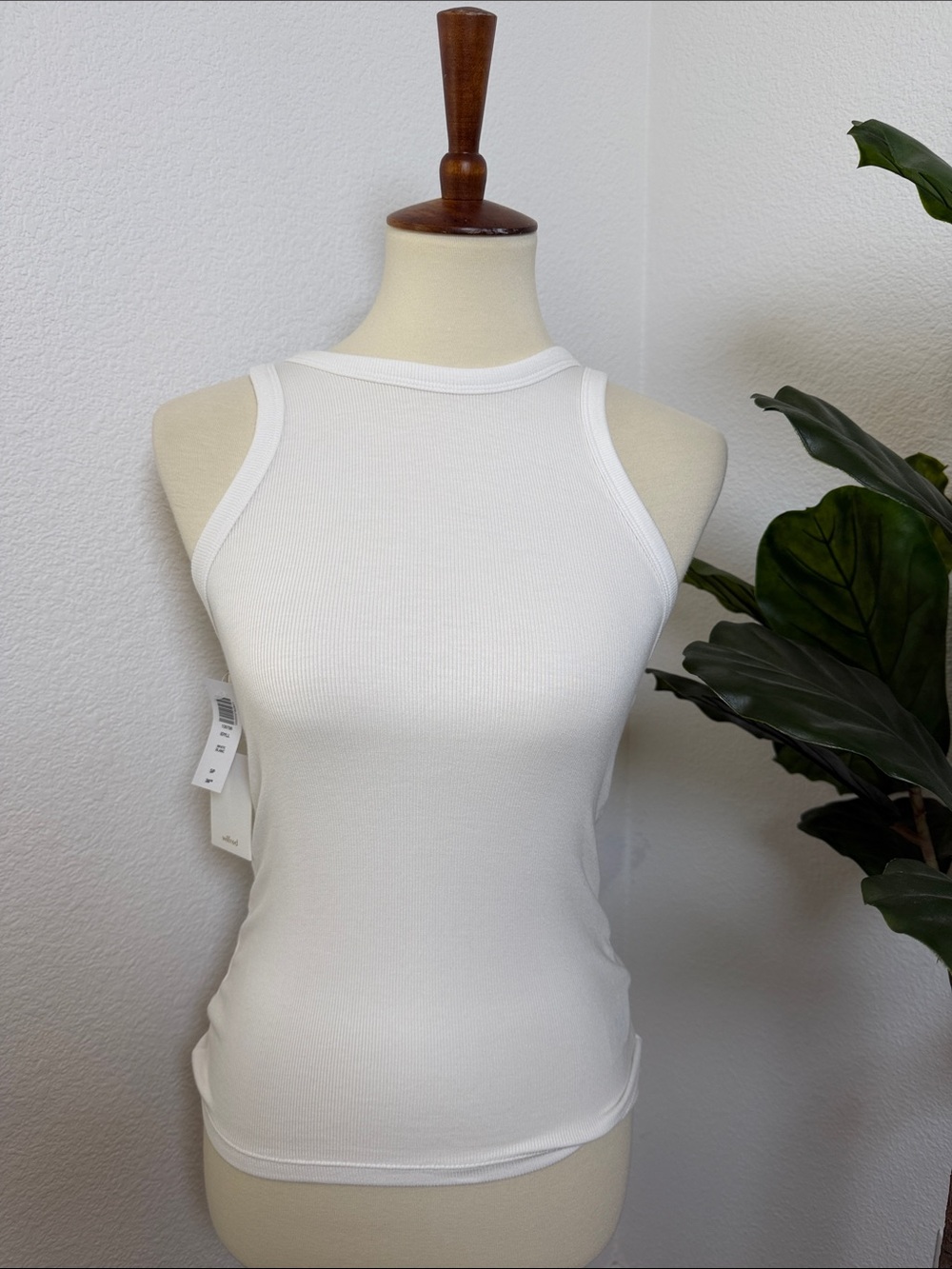 Aritzia White Ribbed High-Neck Tank